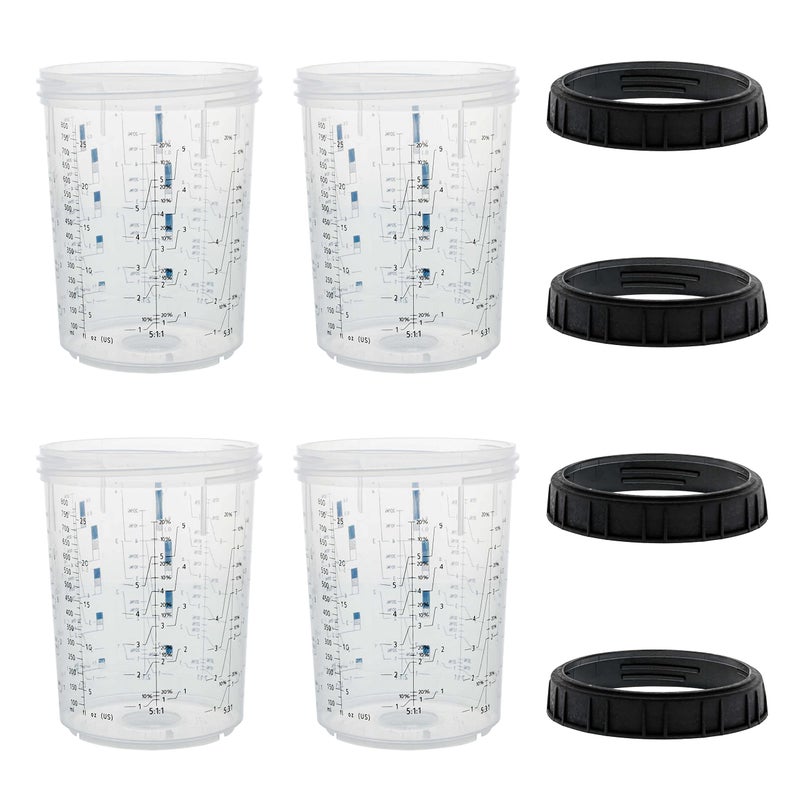 Master Airbrush Master Paint System MPS, 4 Pack Set of Large Size 27 Ounce (800ml) Hard Cups and Retainer Rings - 4 Hard Cups and 4 Rings for Use with The MPS Disposable Paint Spray Gun Cup Liners and Lid System - Image 1